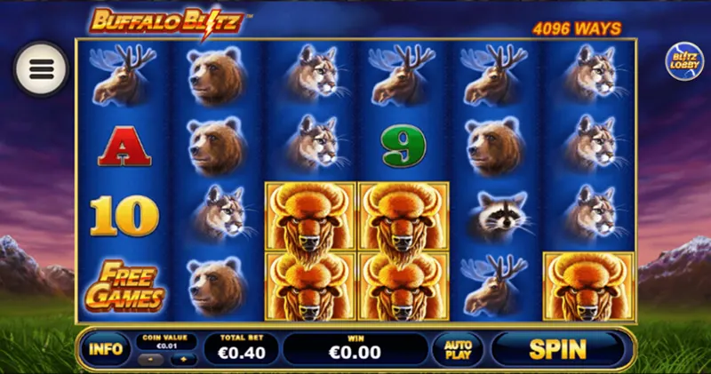 Giao diện Buffalo Blitz sống động – Thảo nguyên Bắc Mỹ cùng đàn trâu rừng huyền thoại